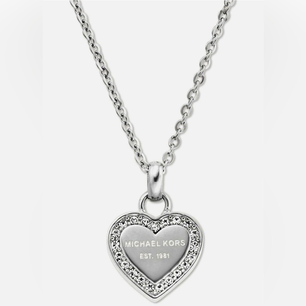 Michael Kors Silver Crystal Heart Necklace